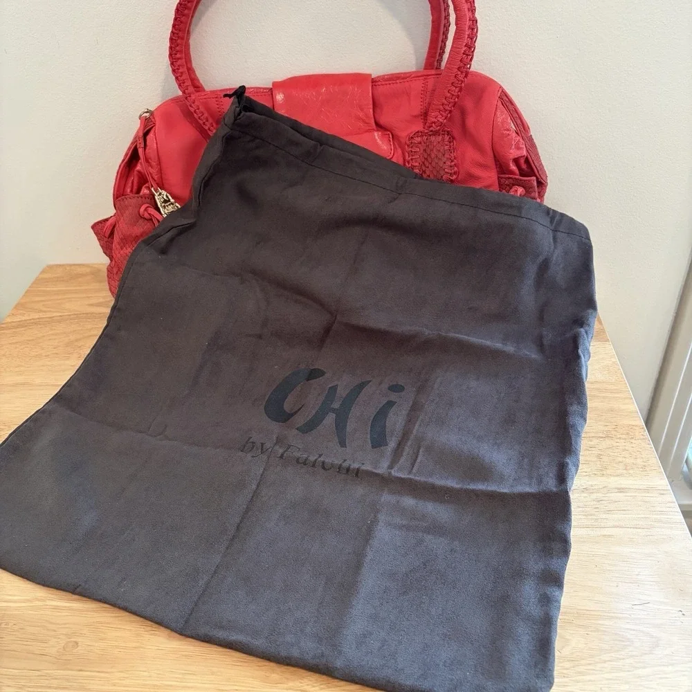 CHI Leather Bag‎ Falchi Red Lamb Skin & Snakeskin HOBO Shoulder Purse Handbag